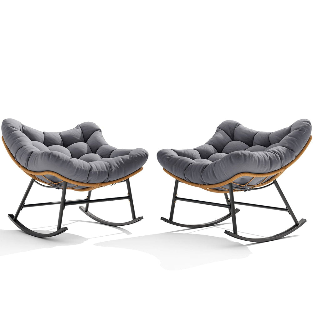 Sikaic Rocking Chair 2PCS Outdoor Rattan Rocking Chair with Thick Cushion Grey Grey / Rattan / Modern