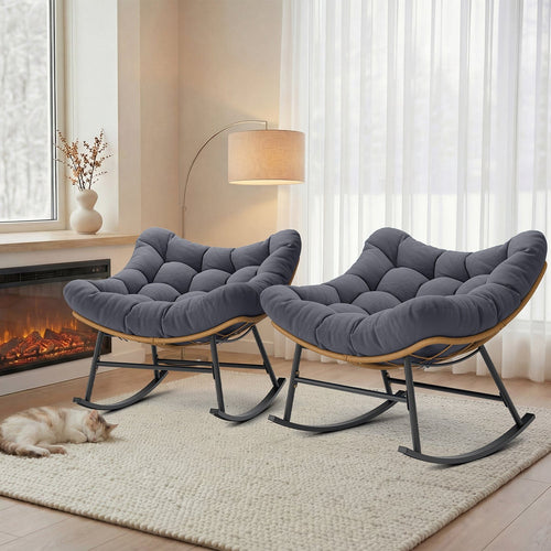 Sikaic Rocking Chair 2PCS Outdoor Rattan Rocking Chair with Thick Cushion Grey Grey / Rattan / Modern