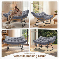 Sikaic Rocking Chair Double Outdoor Rattan Rocking Chair with Thick Cushion Grey Grey / Rattan / Modern