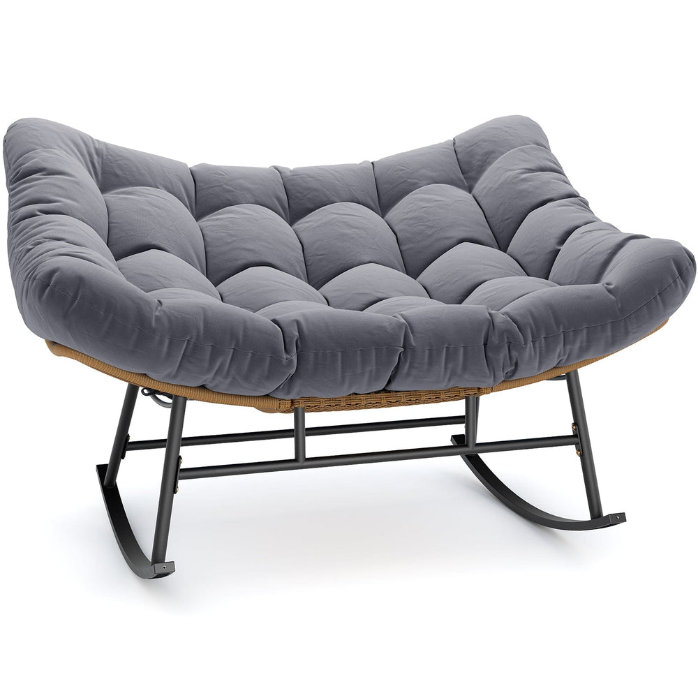 Sikaic Rocking Chair Double Outdoor Rattan Rocking Chair with Thick Cushion Grey Grey / Rattan / Modern