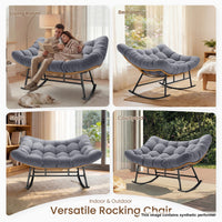 Sikaic Rocking Chair Double Outdoor Rattan Rocking Chair with Thick Cushion Grey Grey / Rattan / Modern