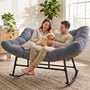 Sikaic Rocking Chair Double Outdoor Rattan Rocking Chair with Thick Cushion Grey Grey / Rattan / Modern
