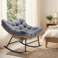 Sikaic Rocking Chair Outdoor Rattan Rocking Chair with Thick Cushion Grey Grey / Rattan / Modern
