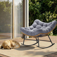 Sikaic Rocking Chair Outdoor Rattan Rocking Chair with Thick Cushion Grey Grey / Rattan / Modern