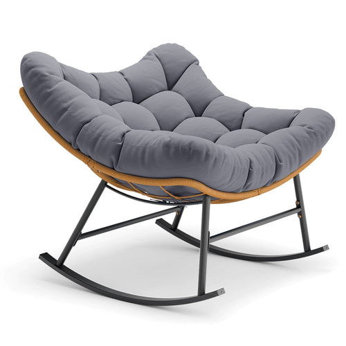 Sikaic Rocking Chair Outdoor Rattan Rocking Chair with Thick Cushion Grey Grey / Rattan / Modern