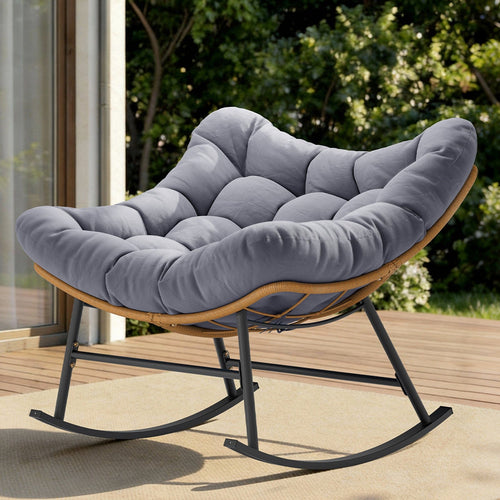 Sikaic Rocking Chair Outdoor Rattan Rocking Chair with Thick Cushion Grey Grey / Rattan / Modern