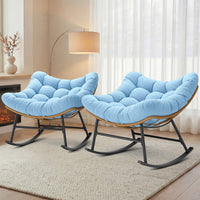 Sikaic Rocking Chair 2PCS Outdoor Rattan Rocking Chair with Thick Cushion Sky Blue Sky Blue / Rattan / Modern