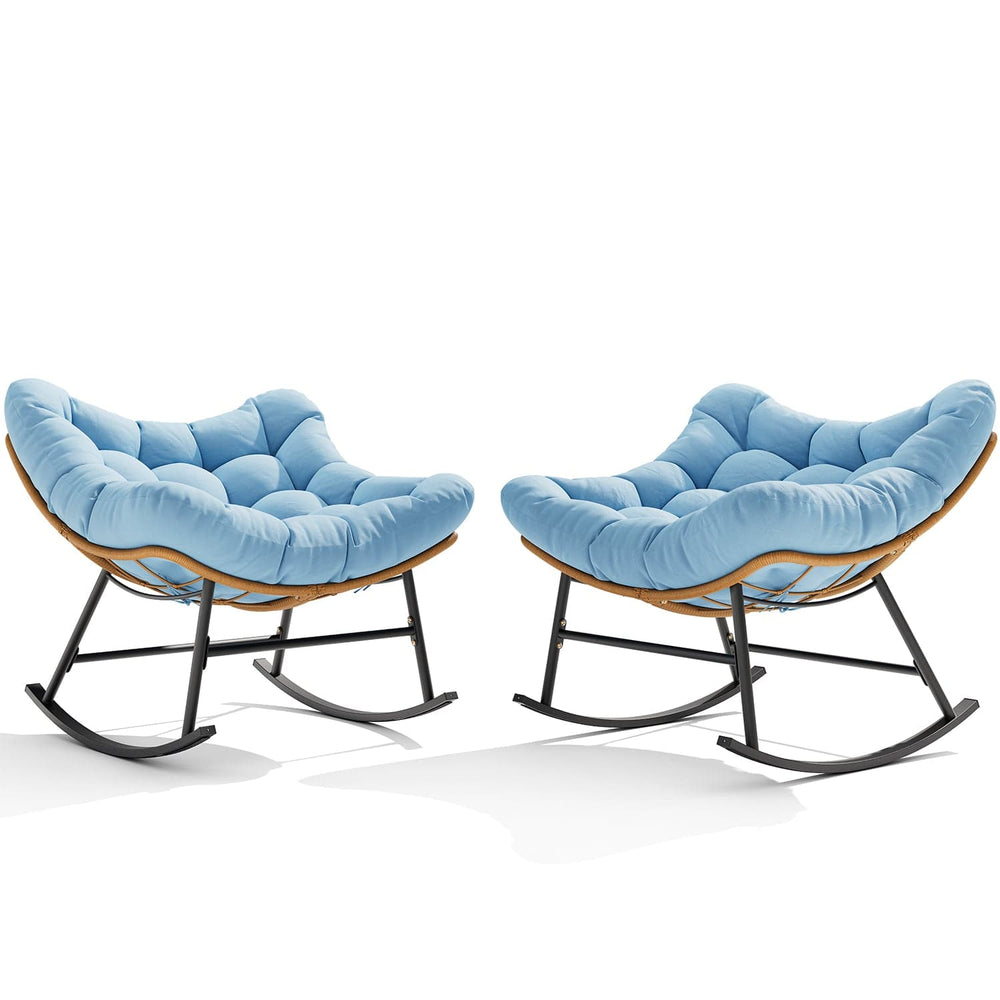 Sikaic Rocking Chair 2PCS Outdoor Rattan Rocking Chair with Thick Cushion Sky Blue Sky Blue / Rattan / Modern