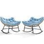 Sikaic Rocking Chair 2PCS Outdoor Rattan Rocking Chair with Thick Cushion Sky Blue Sky Blue / Rattan / Modern