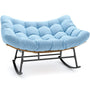 Sikaic Rocking Chair Double Outdoor Rattan Rocking Chair with Thick Cushion Sky Blue Sky Blue / Rattan / Modern
