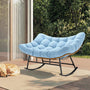 Sikaic Rocking Chair Double Outdoor Rattan Rocking Chair with Thick Cushion Sky Blue Sky Blue / Rattan / Modern