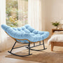 Sikaic Rocking Chair Double Outdoor Rattan Rocking Chair with Thick Cushion Sky Blue Sky Blue / Rattan / Modern