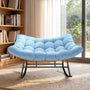 Sikaic Rocking Chair Double Outdoor Rattan Rocking Chair with Thick Cushion Sky Blue Sky Blue / Rattan / Modern