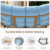 Sikaic Rocking Chair Double Outdoor Rattan Rocking Chair with Thick Cushion Sky Blue Sky Blue / Rattan / Modern