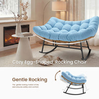 Sikaic Rocking Chair Double Outdoor Rattan Rocking Chair with Thick Cushion Sky Blue Sky Blue / Rattan / Modern