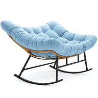 Sikaic Rocking Chair Double Outdoor Rattan Rocking Chair with Thick Cushion Sky Blue Sky Blue / Rattan / Modern