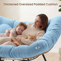 Sikaic Rocking Chair Double Outdoor Rattan Rocking Chair with Thick Cushion Sky Blue Sky Blue / Rattan / Modern