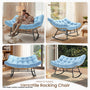 Sikaic Rocking Chair Double Outdoor Rattan Rocking Chair with Thick Cushion Sky Blue Sky Blue / Rattan / Modern