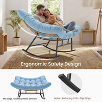 Sikaic Rocking Chair Double Outdoor Rattan Rocking Chair with Thick Cushion Sky Blue Sky Blue / Rattan / Modern