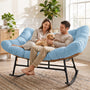 Sikaic Rocking Chair Double Outdoor Rattan Rocking Chair with Thick Cushion Sky Blue Sky Blue / Rattan / Modern