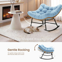 Sikaic Rocking Chair Outdoor Rattan Rocking Chair with Thick Cushion Sky Blue Sky Blue / Rattan / Modern