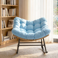 Sikaic Rocking Chair Outdoor Rattan Rocking Chair with Thick Cushion Sky Blue Sky Blue / Rattan / Modern