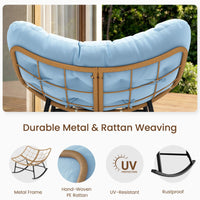 Sikaic Rocking Chair Outdoor Rattan Rocking Chair with Thick Cushion Sky Blue Sky Blue / Rattan / Modern