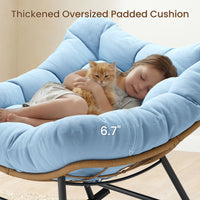 Sikaic Rocking Chair Outdoor Rattan Rocking Chair with Thick Cushion Sky Blue Sky Blue / Rattan / Modern