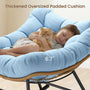 Sikaic Rocking Chair Outdoor Rattan Rocking Chair with Thick Cushion Sky Blue Sky Blue / Rattan / Modern
