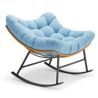 Sikaic Rocking Chair Outdoor Rattan Rocking Chair with Thick Cushion Sky Blue Sky Blue / Rattan / Modern