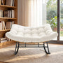 Sikaic Rocking Chair Double Outdoor Rattan Rocking Chair with Thick Cushion White White / Rattan / Modern