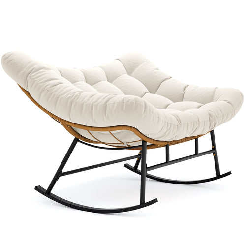 Sikaic Rocking Chair Double Outdoor Rattan Rocking Chair with Thick Cushion White White / Rattan / Modern