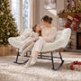 Sikaic Rocking Chair Double Outdoor Rattan Rocking Chair with Thick Cushion White White / Rattan / Modern