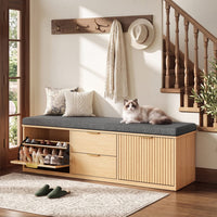 Sikaic Shoe Benches Modern Shoe Storage Bench with Padded Seat & Flip Drawers ，Natural