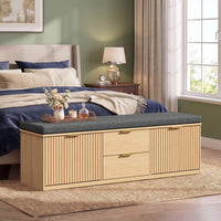 Sikaic Shoe Benches Modern Shoe Storage Bench with Padded Seat & Flip Drawers ，Natural