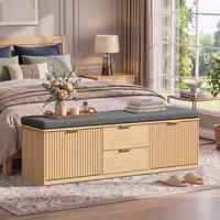Sikaic Shoe Benches Modern Shoe Storage Bench with Padded Seat & Flip Drawers ，Natural