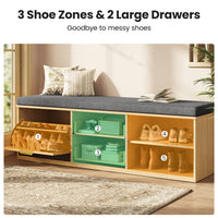Sikaic Shoe Benches Modern Shoe Storage Bench with Padded Seat & Flip Drawers ，Natural