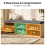 Sikaic Shoe Benches Modern Shoe Storage Bench with Padded Seat & Flip Drawers ，Natural