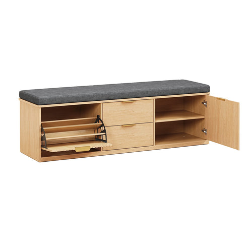 Sikaic Shoe Benches Modern Shoe Storage Bench with Padded Seat & Flip Drawers ，Natural