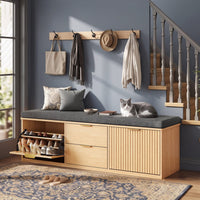 Sikaic Shoe Benches Modern Shoe Storage Bench with Padded Seat & Flip Drawers ，Natural