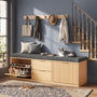 Sikaic Shoe Benches Modern Shoe Storage Bench with Padded Seat & Flip Drawers ，Natural