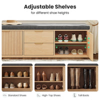 Sikaic Shoe Benches Modern Shoe Storage Bench with Padded Seat & Flip Drawers ，Natural
