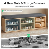 Sikaic Shoe Benches 59" Storage Bench with Drawer, 2-Tier Shoe Bench with Doors, Natural Natural / Engineered Wood / Classic