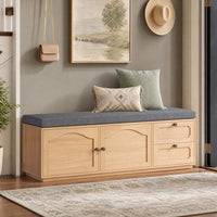Sikaic Shoe Benches 59" Storage Bench with Drawer, 2-Tier Shoe Bench with Doors, Natural Natural / Engineered Wood / Classic