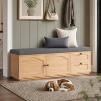 Sikaic Shoe Benches 59" Storage Bench with Drawer, 2-Tier Shoe Bench with Doors, Natural Natural / Engineered Wood / Classic