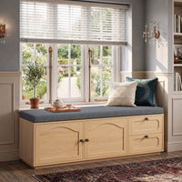 Sikaic Shoe Benches 59" Storage Bench with Drawer, 2-Tier Shoe Bench with Doors, Natural Natural / Engineered Wood / Classic