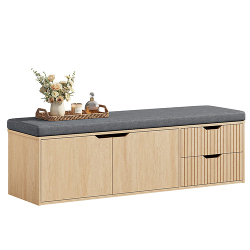 Sikaic Shoe Benches 59" Storage Bench with Drawer & 2-Tier Shoe Bench  Natural Natural / Engineered Wood / Modern