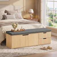 Sikaic Shoe Benches 59" Storage Bench with Drawer & 2-Tier Shoe Bench  Natural Natural / Engineered Wood / Modern