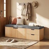 Sikaic Shoe Benches 59" Storage Bench with Drawer & 2-Tier Shoe Bench  Natural Natural / Engineered Wood / Modern