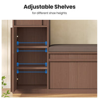 Sikaic Shoe Benches 45.3" L-Shaped Entryway Storage Bench with 3-Tier Adjustable Shelves & Bone-Line Handles Walnut Walnut / Engineered Wood / Modern